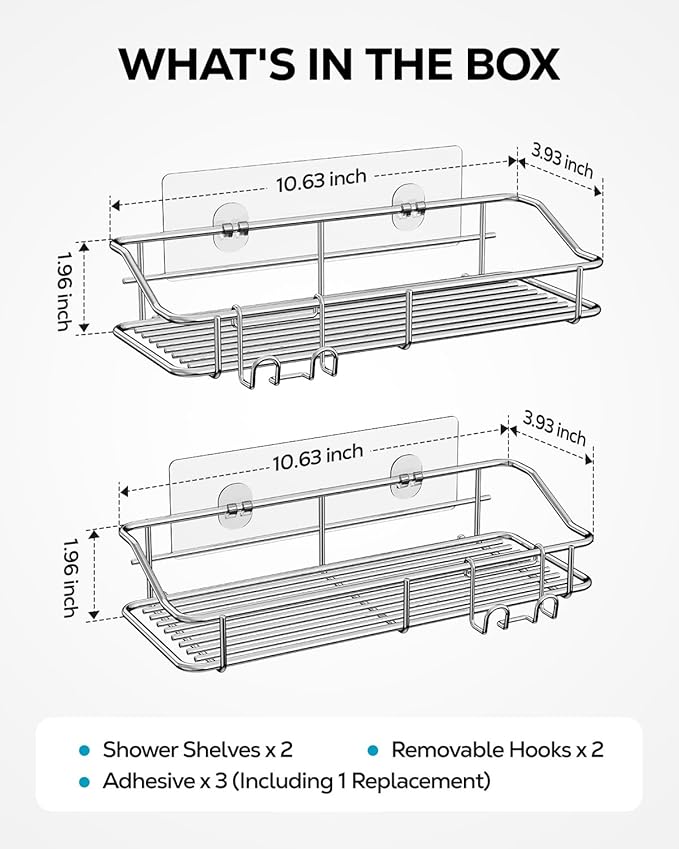 Nieifi Shower Caddy Shelf Storage Rack Adhesive Without Drilling Stainless Steel - Image 6
