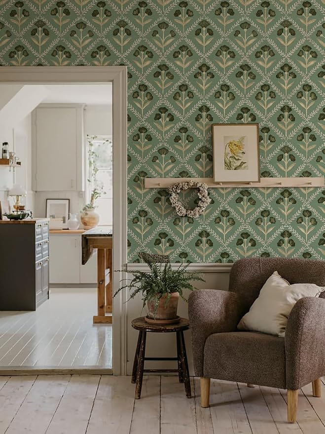Orainege Peel and Stick Wallpaper Vintage Floral Wall Paper Boho Contact Paper - Image 3