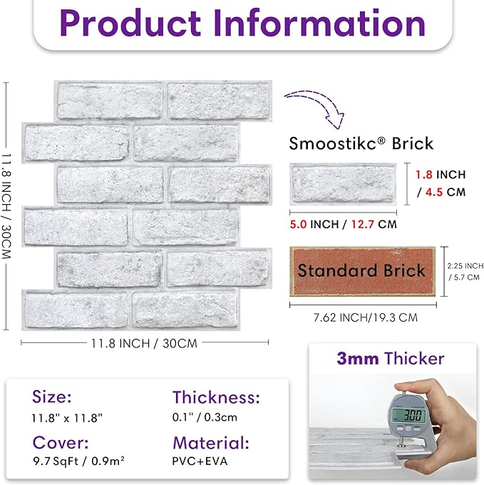3D Faux Brick Wall Panels Peel and Stick, Small Brick-Look Textured Wall Sticker - Image 6