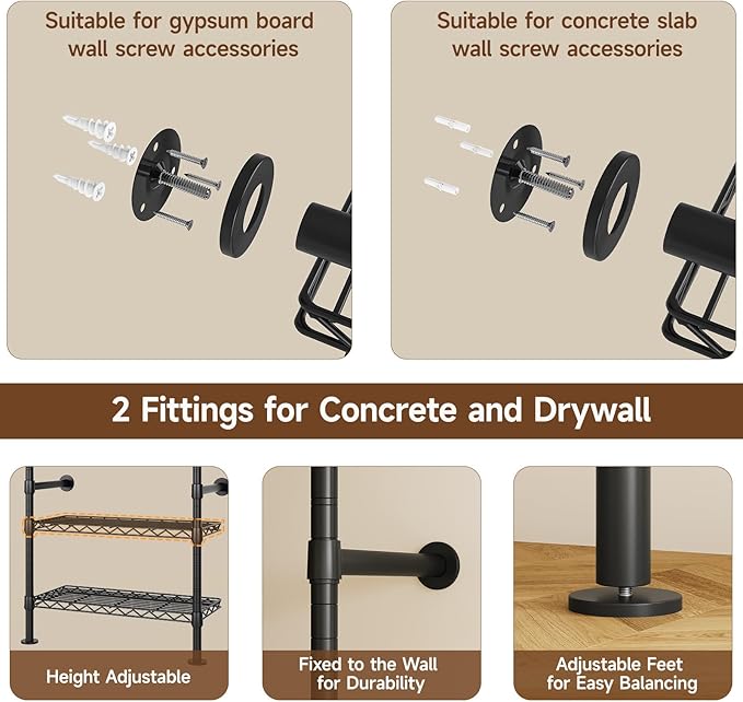 L2 Wall Mounted Closet System, Industrial Pipe Clothing Rack Clothes Racks - Image 6