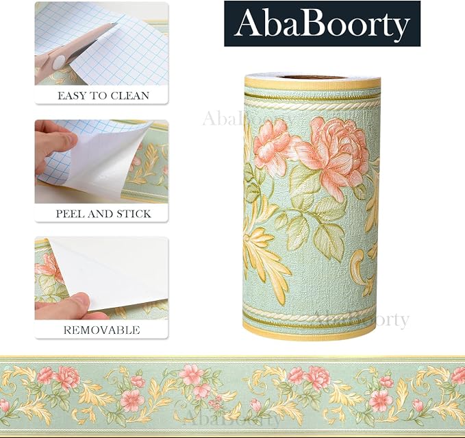 AbaBoorty 394"X4.1" Green Floral Wallpaper Border Decor Peel and Stick Wall - Image 6
