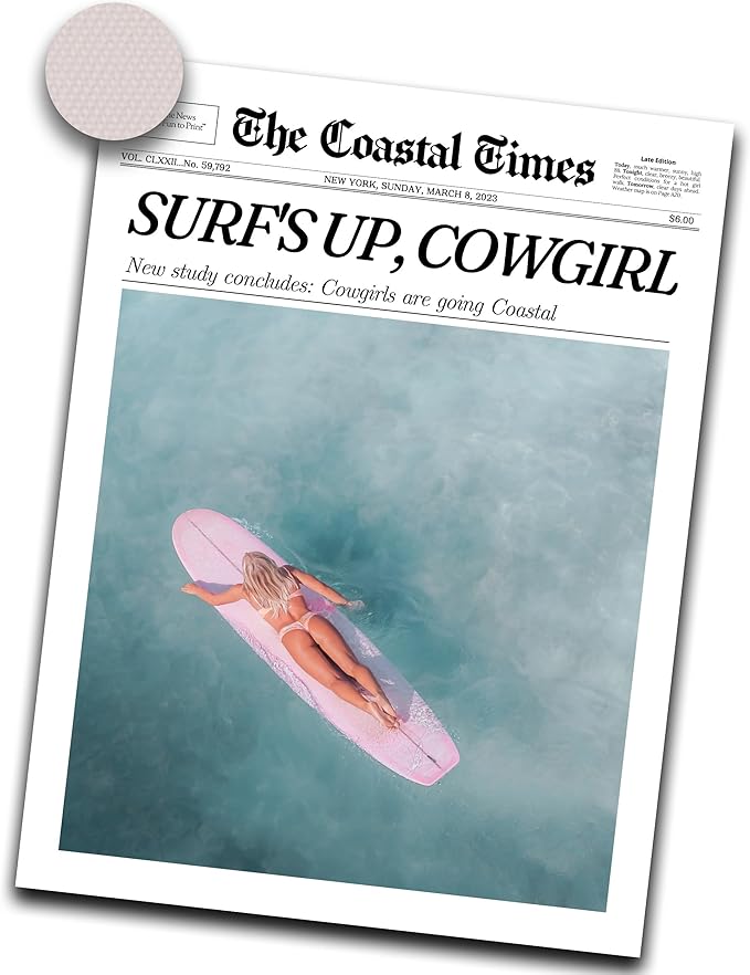 iHery Unframed Coastal Trendy Cowgirl Wall Art Decor, 12x16in Canvas Newspaper by iHery