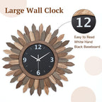 Honiway 14 Inch Wall Clock, Rustic Wood Boho Sunburst Decorative Wall Clocks - Image 7