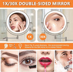Auxmir 1X/30X Wall Mounted Lighted Makeup Mirror, Touch Dimmable 3 Color Lights - Image 2