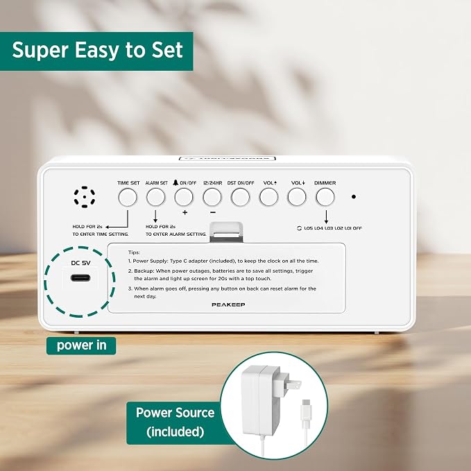 Peakeep Digital Clock, Alarm Clock Battery Backup Powered - Image 7