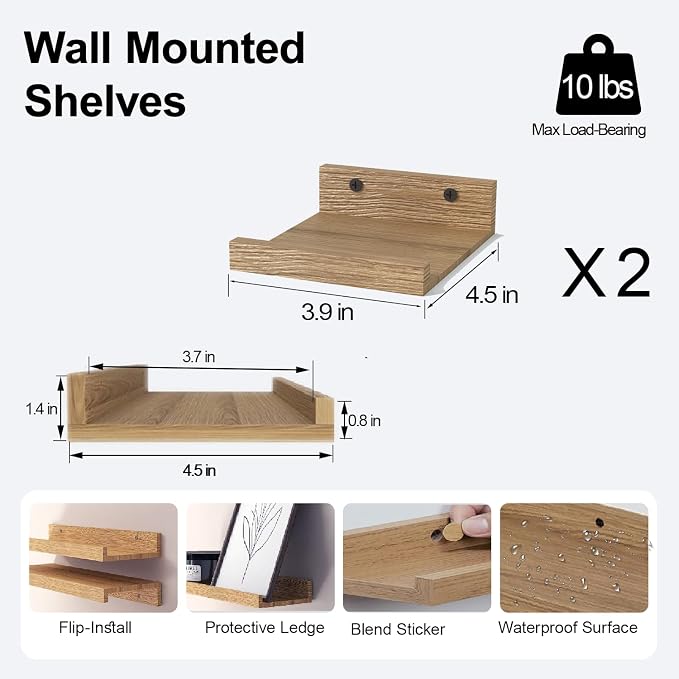 Small Floating Shelves for Wall Decor, Wall Mounted Wood Shelf for Bedroom - Image 3