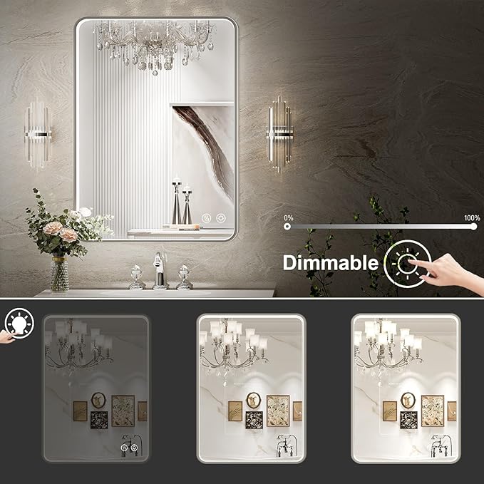28x36 Inch LED Mirror for Bathroom, Brushed Sliver Metal Frame Lighted Vanity - Image 3