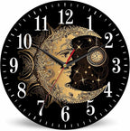 Mxocom Crescent Moon Wall Clock Boho Chic Golden Sun Ethnic Retro Night Black by Mxocom