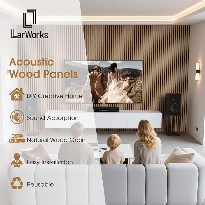 Wood Slat Wall Panels 4 Pack 94.5" x 7.9", Acoustic Wooden Panel - Image 2