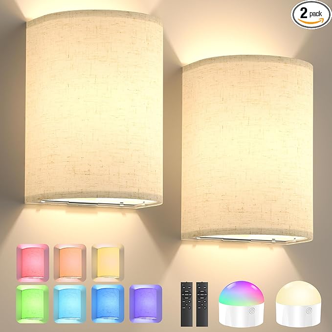 Battery Operated Wall Sconce Set of Two: 10000mAh Wireless Wall Light by Yunaking