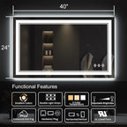 Lighted Vanity Mirror, 40x24 Inch Gradient Front and Backlight LED Vanity Mirror - Image 2