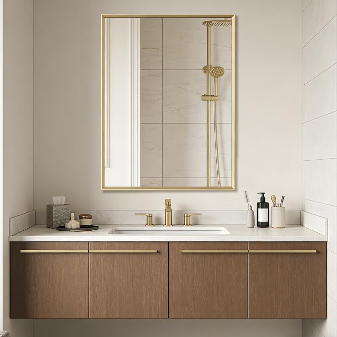 BOMINICA Brushed Gold Bathroom Mirror - Image 3