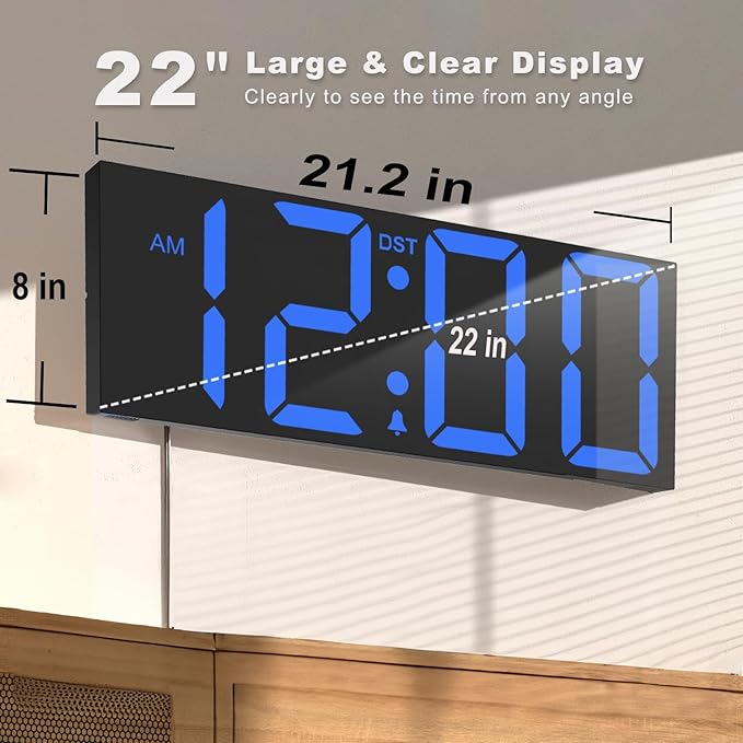 JALL 22'' Large Digital Wall Clock, Big LED Number Dispaly, Night Light - Image 2