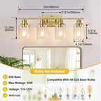Indoi 4 Light Bathroom Light Fixtures, Brass Vanity Lights - Image 8