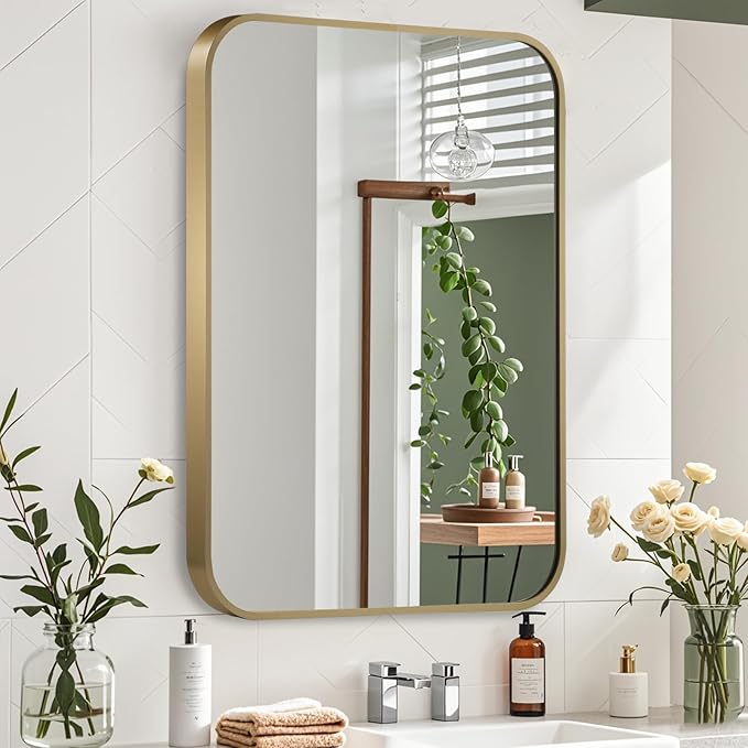 Gold Mirror, 26x38 Inch Framed Rectangle Mirror - Image 4