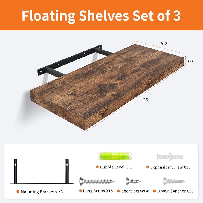 Upassion Floating Shelves for Wall Set of 3, Home Decor, Frame Display Wall - Image 3