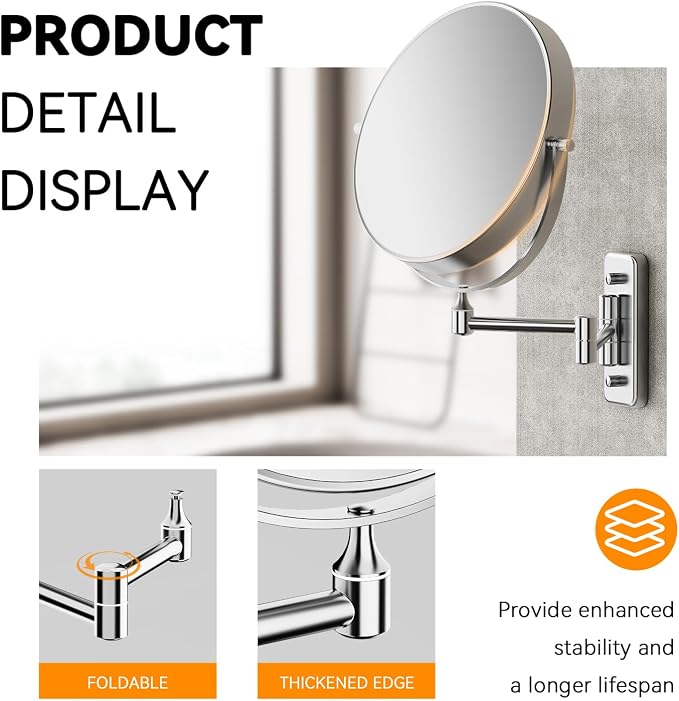 Auxmir Wall Mounted Makeup Mirror, 8 Inch 1X/20X Double Sided Magnifying Mirror - Image 6