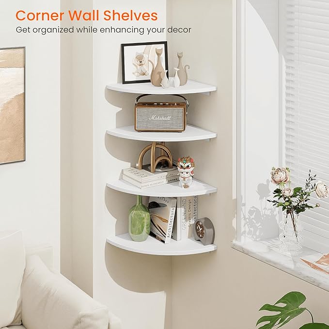 Homode Corner Floating Shelves, 12 Inch Wood Curved Hanging Shelf - Image 5