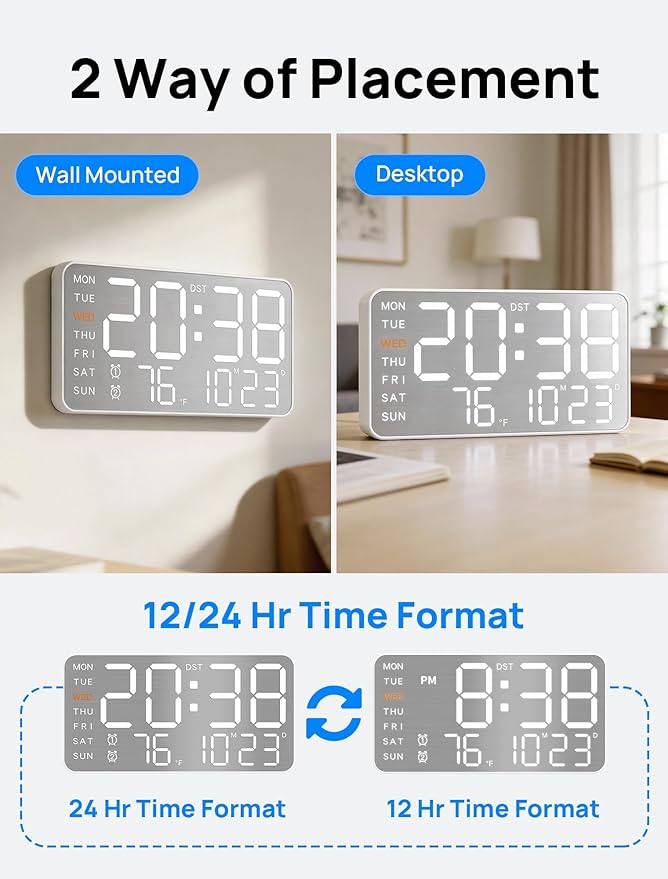 MASHI 8.4''Large Digital Wall Clock, Led Alarm Clock - Image 6