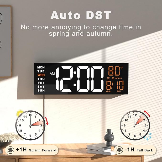JALL 13" Large Digital Wall Mount Clock, Count Down Timer, Big LED, Temperature - Image 5