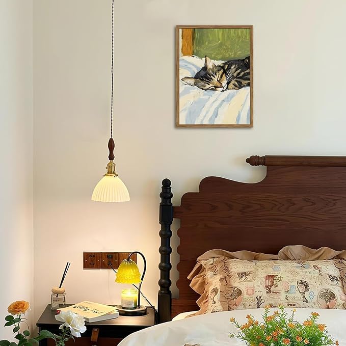 Cute Cat Wall Art, Funny Tabby Cat Sleeping in Bed Wall Decor Painting - Image 4