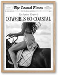 iHery Cowgirls Go Coastal Small Framed NewsPaper Canvas Wall Art, Natural OAK by iHery