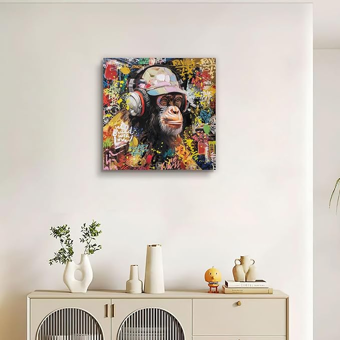 Modern Pop Art Monkey Canvas Wall Art, Street Graffiti Gorilla Canvas Painting - Image 3