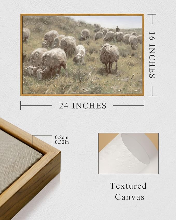 InSimSea Framed Canvas Wall Art Vintage Decor, Sheep on the Dunes Pictures - Image 5
