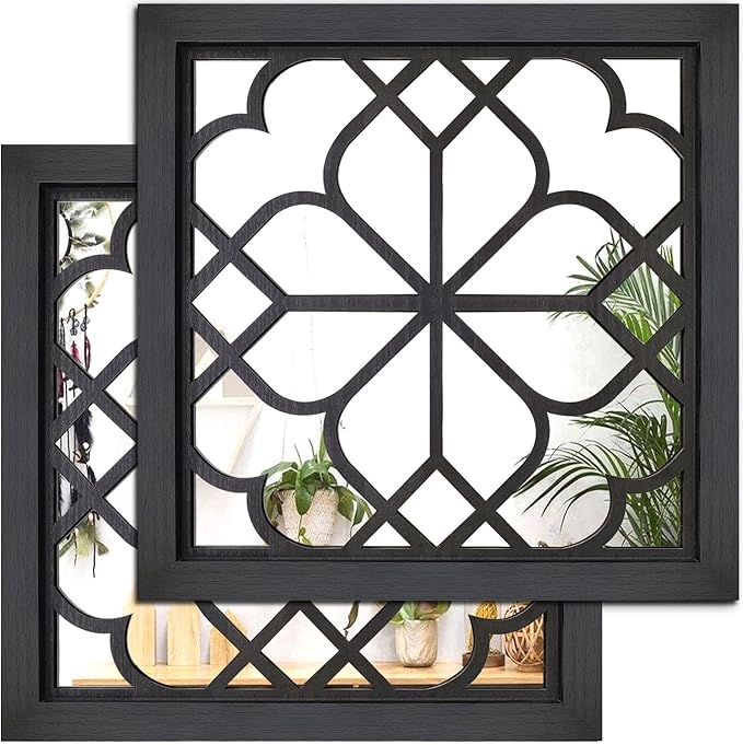 Wocred 2 PCS Square Wall Mirror, Gorgeous Rustic Farmhouse Accent Mirror by Wocred