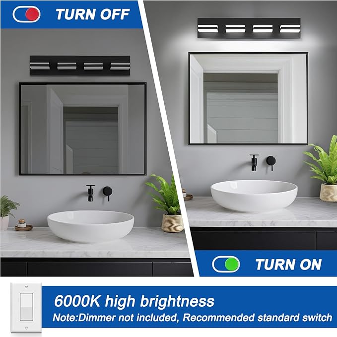 IZORRO LED Modern Bathroom Lights Fixtures, Matte Black Acrylic Wall Lighting - Image 5