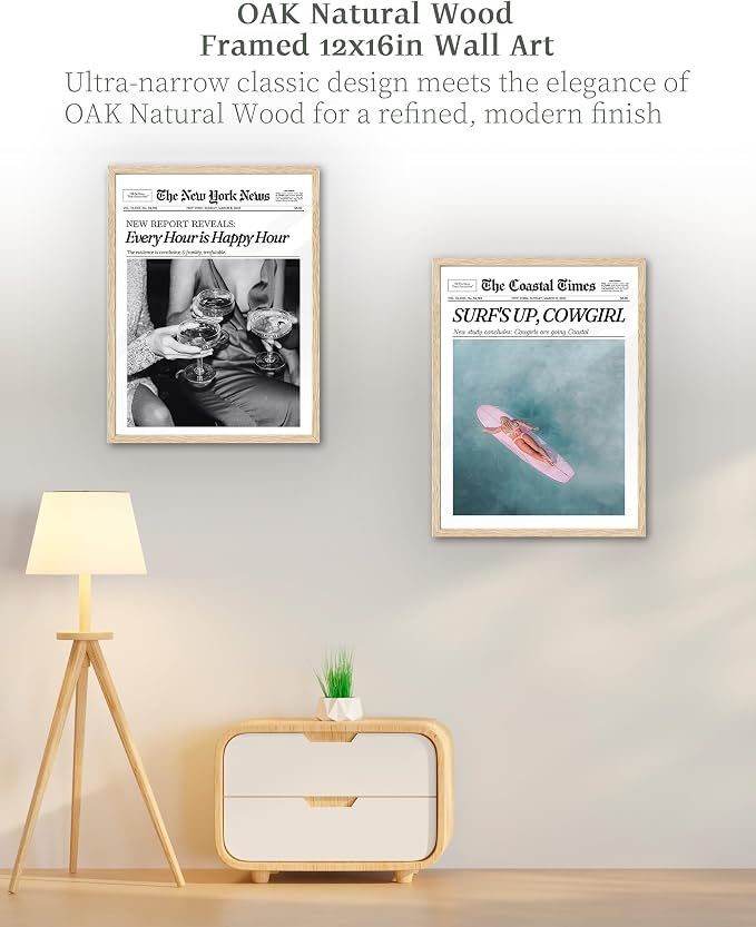 iHery Every Hour is Happy Hour Framed Trendy NewsPaper Wall Art, Natural OAK - Image 6