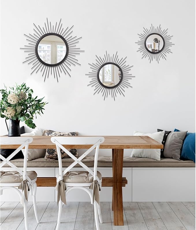 Large Sunburst Wall Mirror Boho Home Decor Round Wall Art Mirror Modern Metal - Image 6