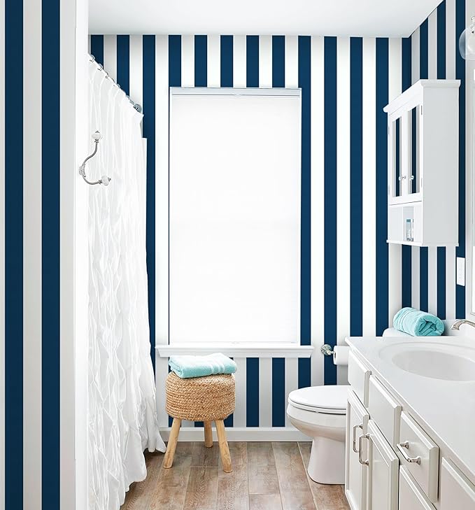 Guvana 394"x17.7" Striped Peel and Stick Wallpaper Blue and White Self-Adhesive - Image 3