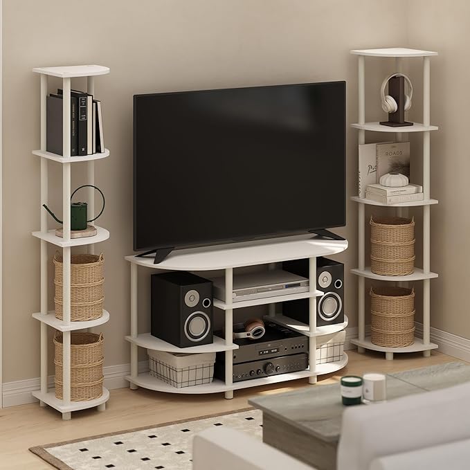 Furinno Turn-N-Tube Corner Shelf Set of 2, 5-Tier Corner Bookshelf, Open - Image 2