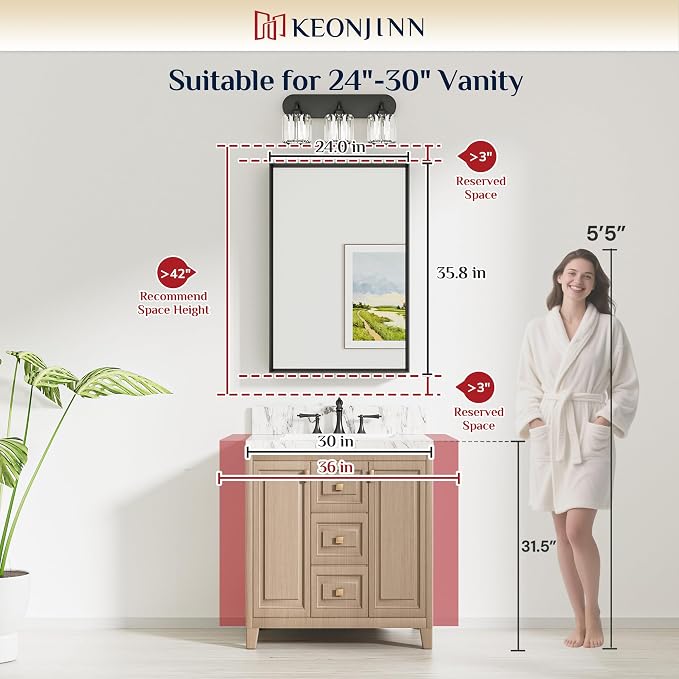 Keonjinn 24 x 36 Inch Black Bathroom Mirrors - Image 7