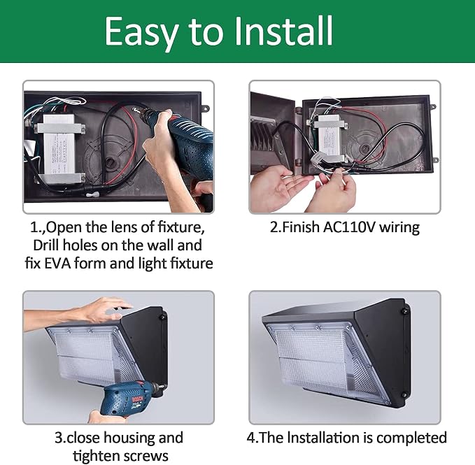 LED Wall Pack Light with Dusk to Dawn Photocell, 100W 13000LM 5000K Daylight - Image 6