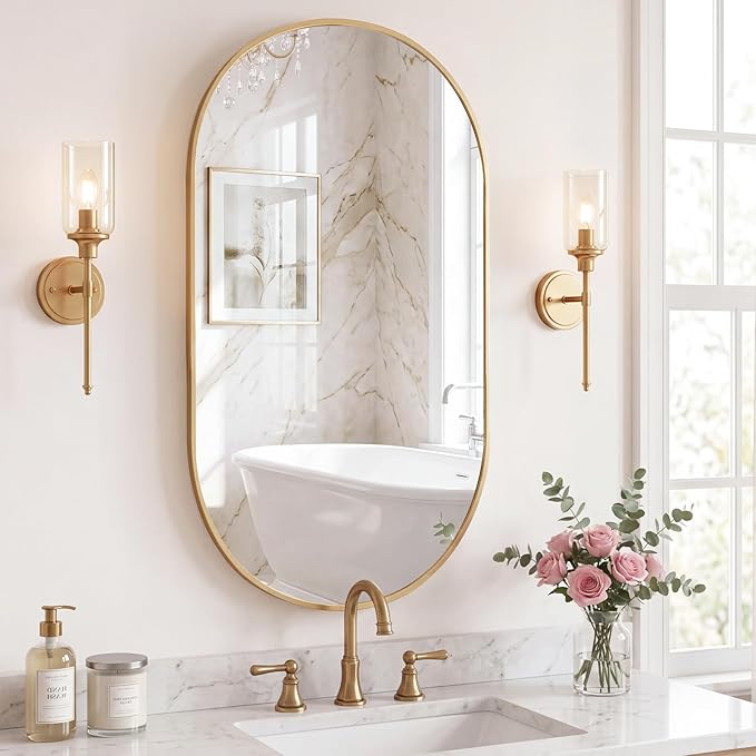 DUMOS 24" x 36" Oval Bathroom Mirror, Tempered Glass, Morden Vanity Mirror - Image 2