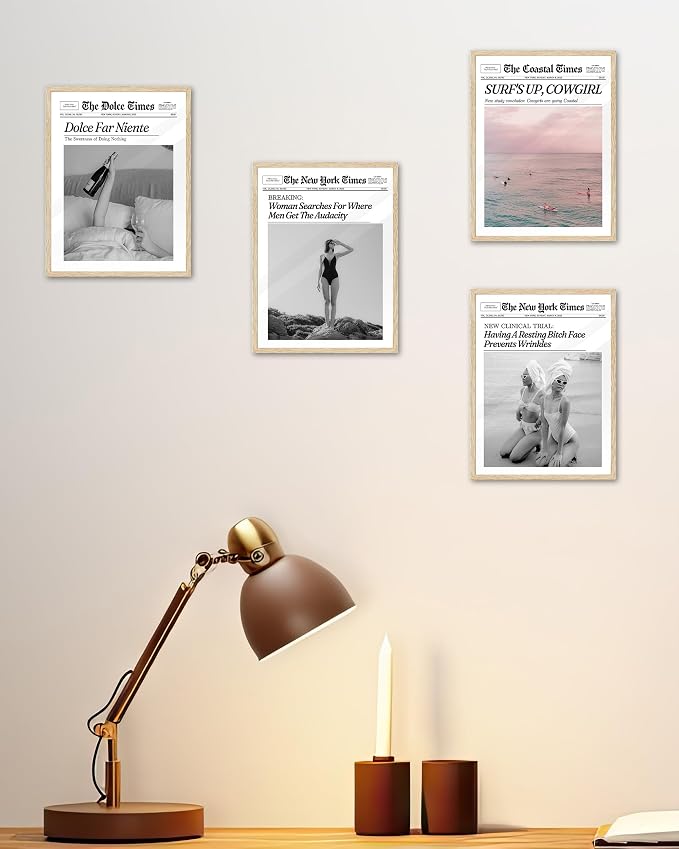 iHery Small Dolce Far Niente Framed Trendy NewsPaper Wall Art, Natural OAK Wood - Image 5