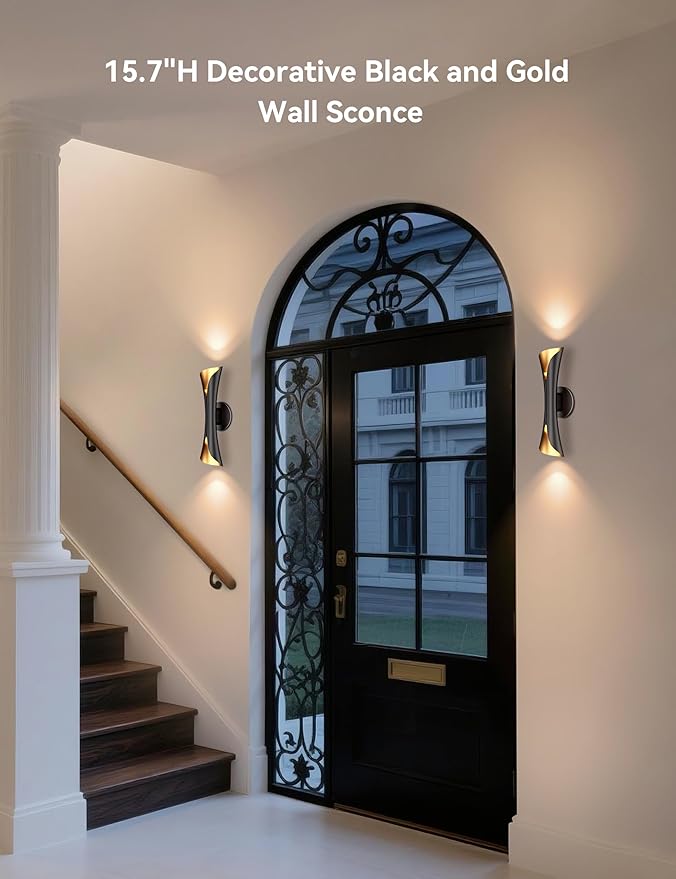 Tubicen Wall Sconces Set of Two Dimmable Mid-Century Modern Black and Gold - Image 2