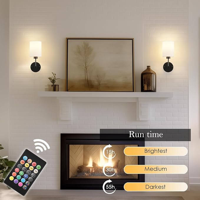 Battery Operated Wall Sconce Set of Two, Wireless Rechargeable Wall Light - Image 3
