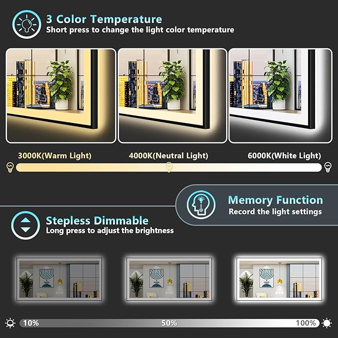 72x40 Black Framed LED Bathroom Mirror - Image 5