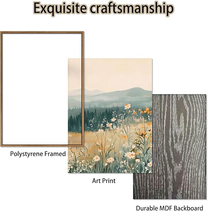 KISSFOX 3 Piece Framed Wall Art Floral Wall Decor Landscape Pictures Mountain - Image 5