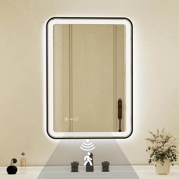 20x28 Inch Black Framed LED Bathroom Mirror by Unknown
