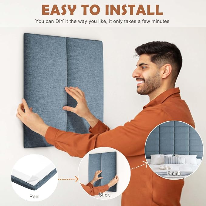 IFNOW Upholstered Wall Mounted Headboard, 3D Soundproof Wall Panels Peel and - Image 4