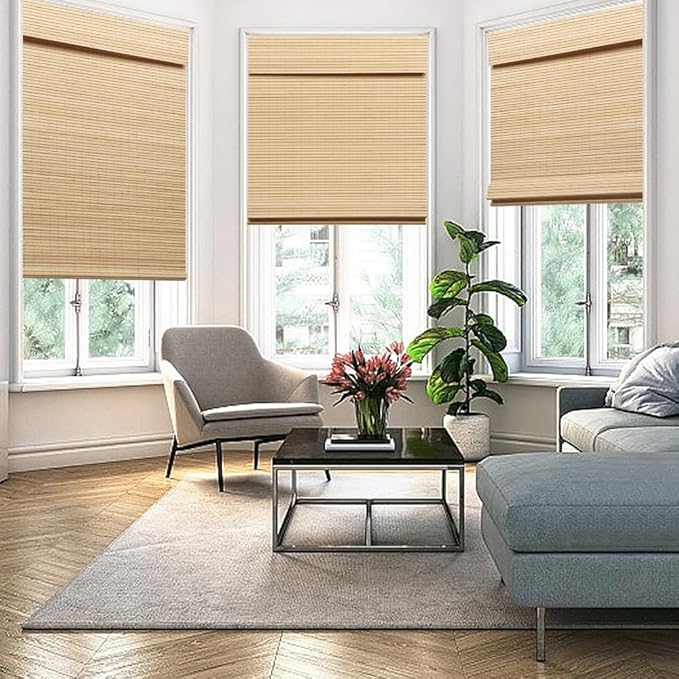 SEEYE Cordless Bamboo Roman Shades, Roll Up Blind Privacy Shade - Image 6