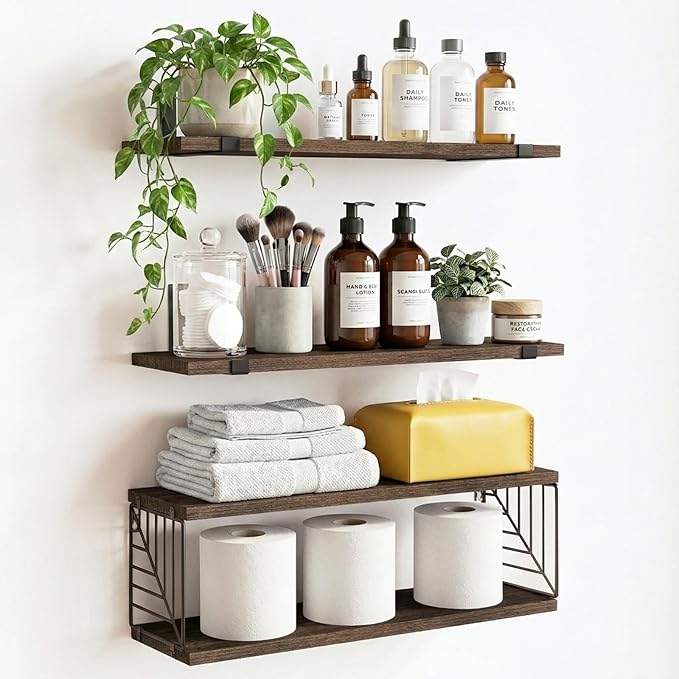 Fixwal Bathroom Floating Shelves Over Toilet, 15.8in Farmhouse Rustic Wood by Fixwal