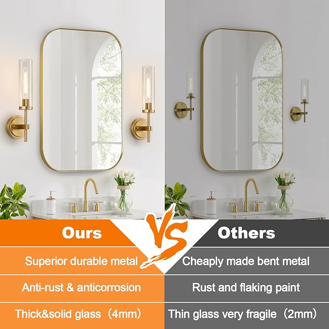 Wall Sconces Set of Two, Brushed Gold Bathroom Sconces - Image 2
