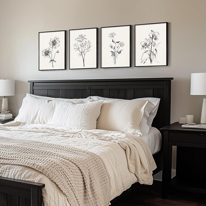 Framed Black and White Floral Wall Art - Image 4