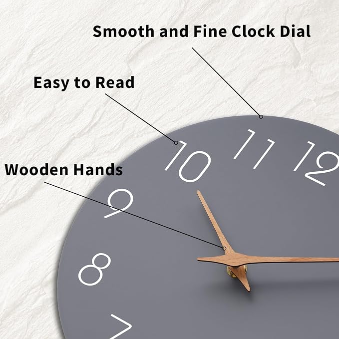 Mosewa Wall Clock 14 Inch Gray Battery Operated Silent Non Ticking Simple - Image 6