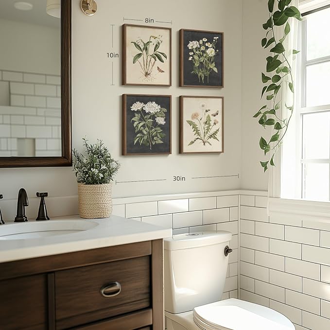 Framed Botanical Wall Art, 4 Piece Vintage Farmhouse Floral Canvas Painting - Image 9